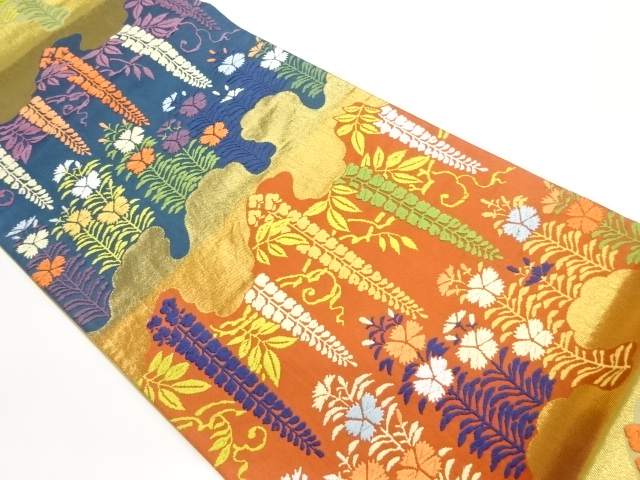 JAPANESE FUKURO OBI / KARA-ORI / WOVEN FLORAL PLANTS